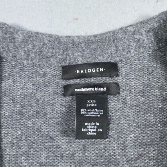 Halogen Cashmere Blend Cardigan XXS Petite Long Gray Sweater Open Front Winter - Picture 3 of 10